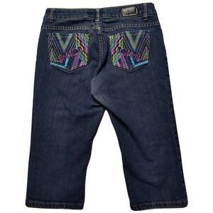 ROCAWEAR Juniors Size 9 Embroidered Colorful Pockets 18" Denim Capri Jeans